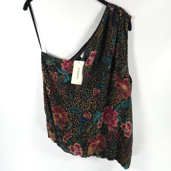 NWT EVEREVE One Shoulder MultiFloral Tropical Azalea Top Made‎ in USA 🇺🇸 LARGE - Picture 4 of 12